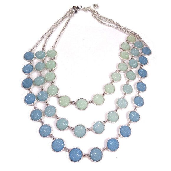 Charming Charlie 3 Strand Seaspray Glitter Necklace SIgned - Picture 1 of 10